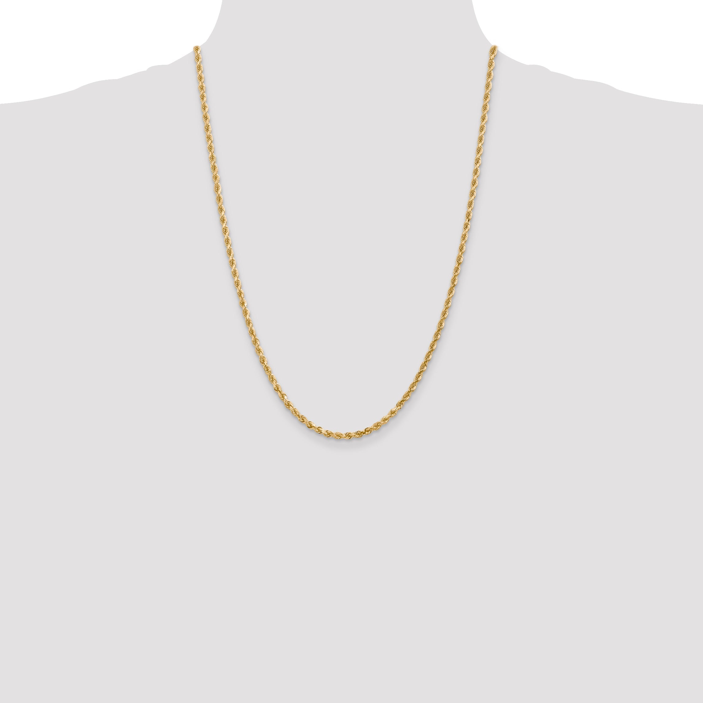 24 Inch 10K 3mm Diamond-Cut Rope Chain Necklace