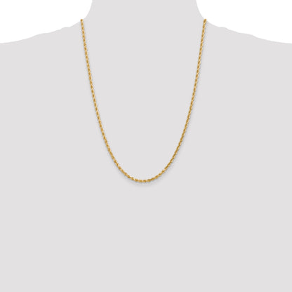 24 Inch 10K 3mm Diamond-Cut Rope Chain Necklace