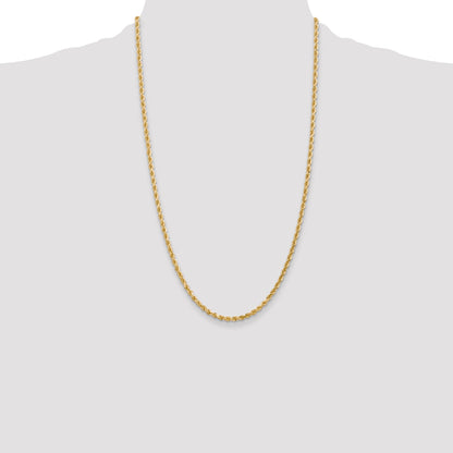 26 Inch 10K 3mm Diamond-Cut Rope Chain Necklace