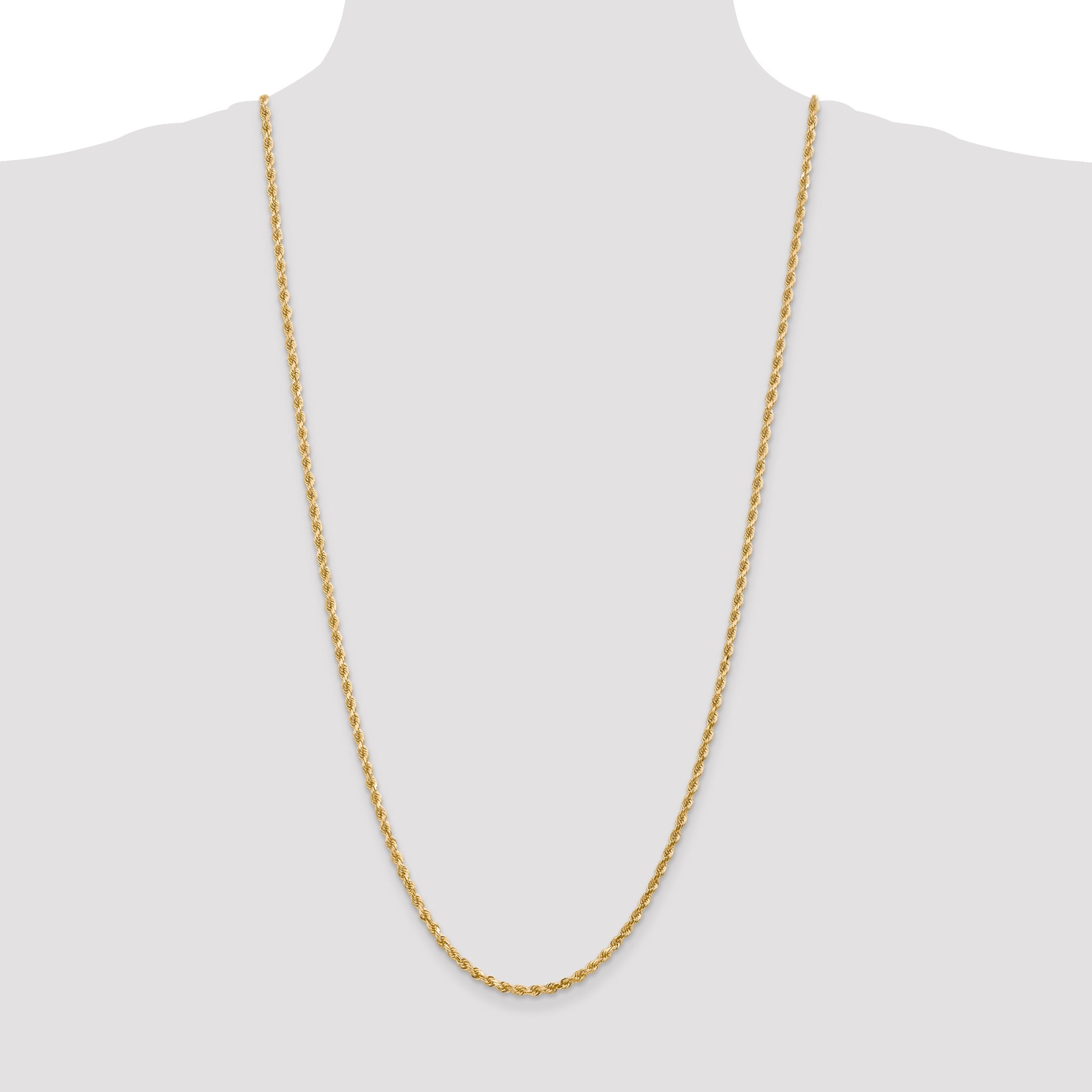 30 Inch 10K 3mm Diamond-Cut Rope Chain Necklace