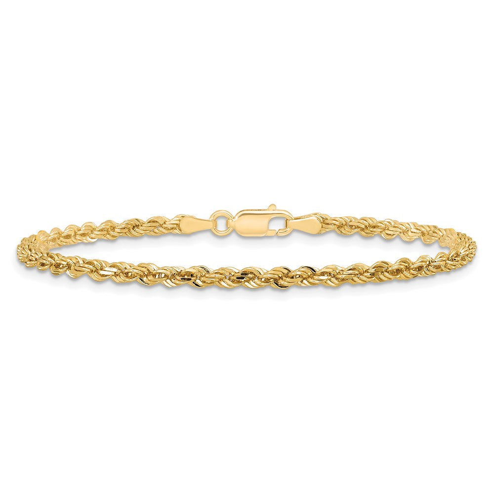 9 Inch 10K 3mm Diamond-Cut Rope Chain Bracelet