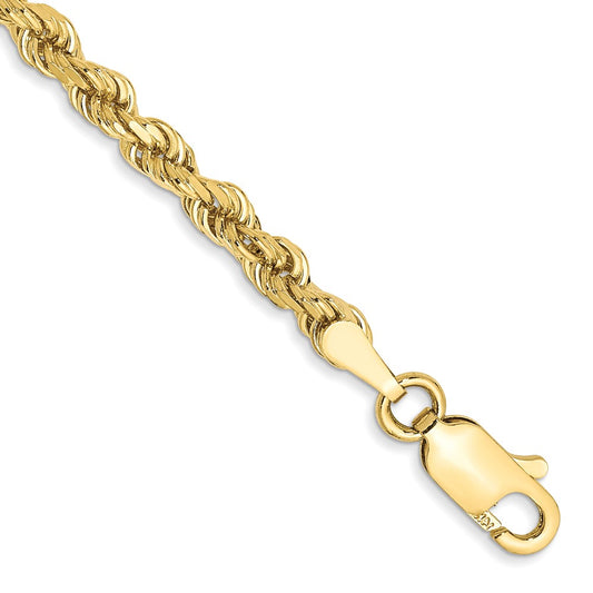 9 Inch 10K 3mm Diamond-Cut Rope Chain Bracelet