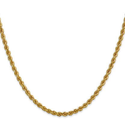 26 Inch 10K Yellow Gold 3mm Regular Rope Chain Necklace