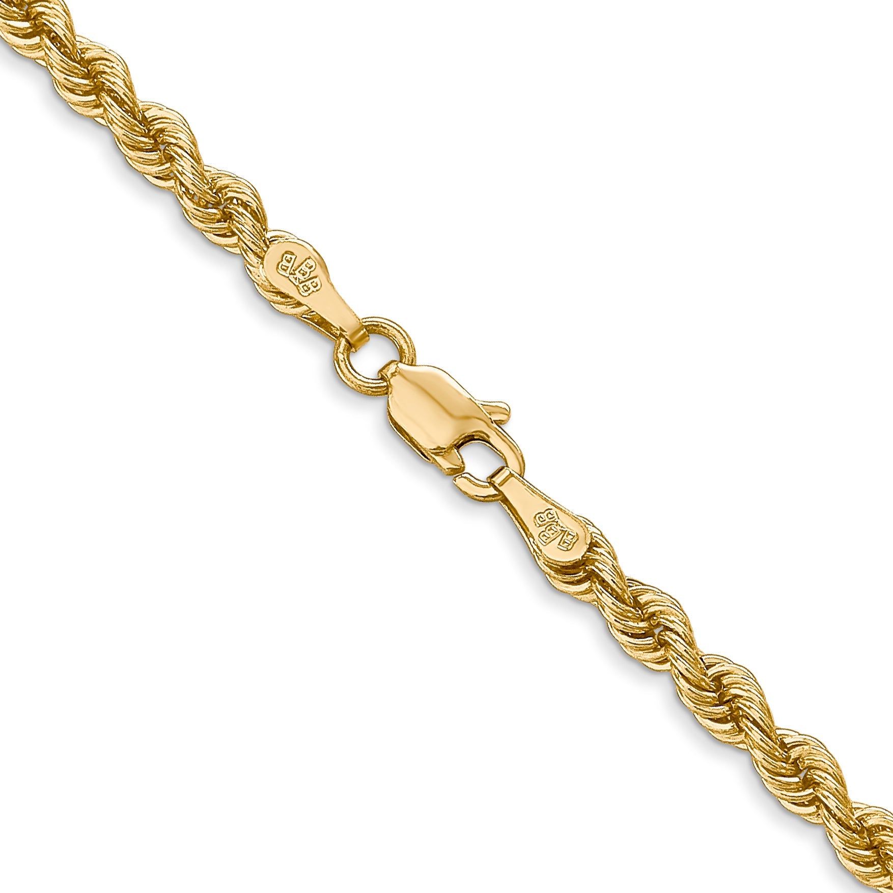 26 Inch 10K Yellow Gold 3mm Regular Rope Chain Necklace