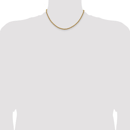 16 Inch 10K Yellow Gold 3mm Regular Rope Chain Necklace