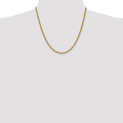 2 Inch 10K Yellow Gold 3mm Regular Rope Chain Necklace