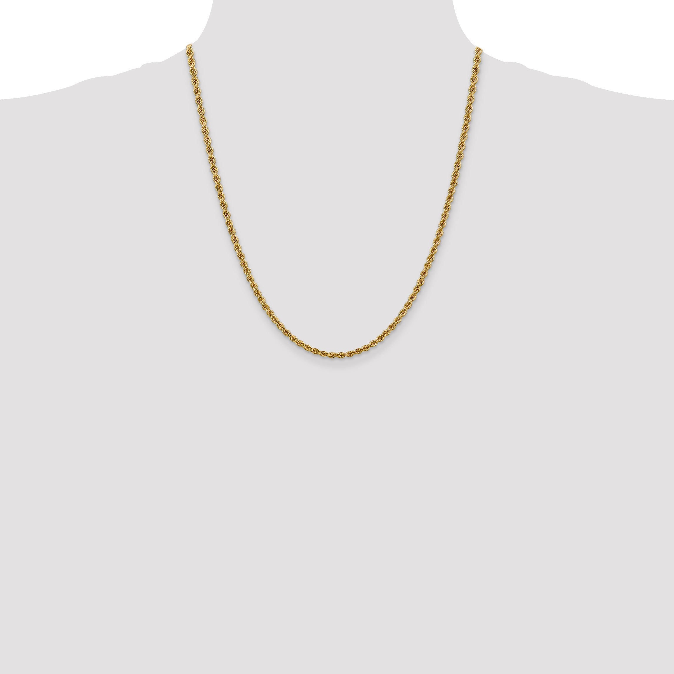 22 Inch 10K Yellow Gold 3mm Regular Rope Chain Necklace