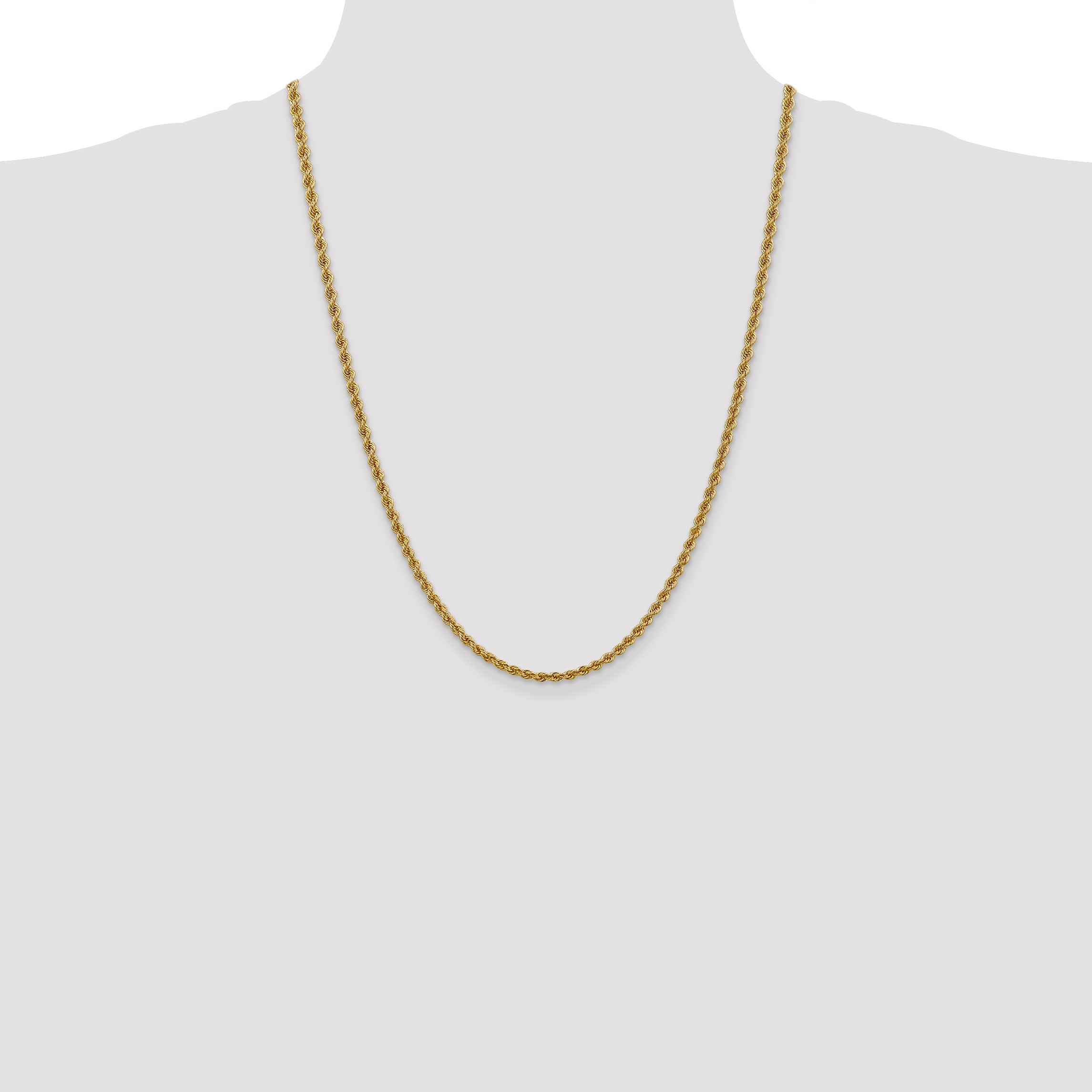 24 Inch 10K Yellow Gold 3mm Regular Rope Chain Necklace