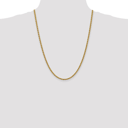 24 Inch 10K Yellow Gold 3mm Regular Rope Chain Necklace