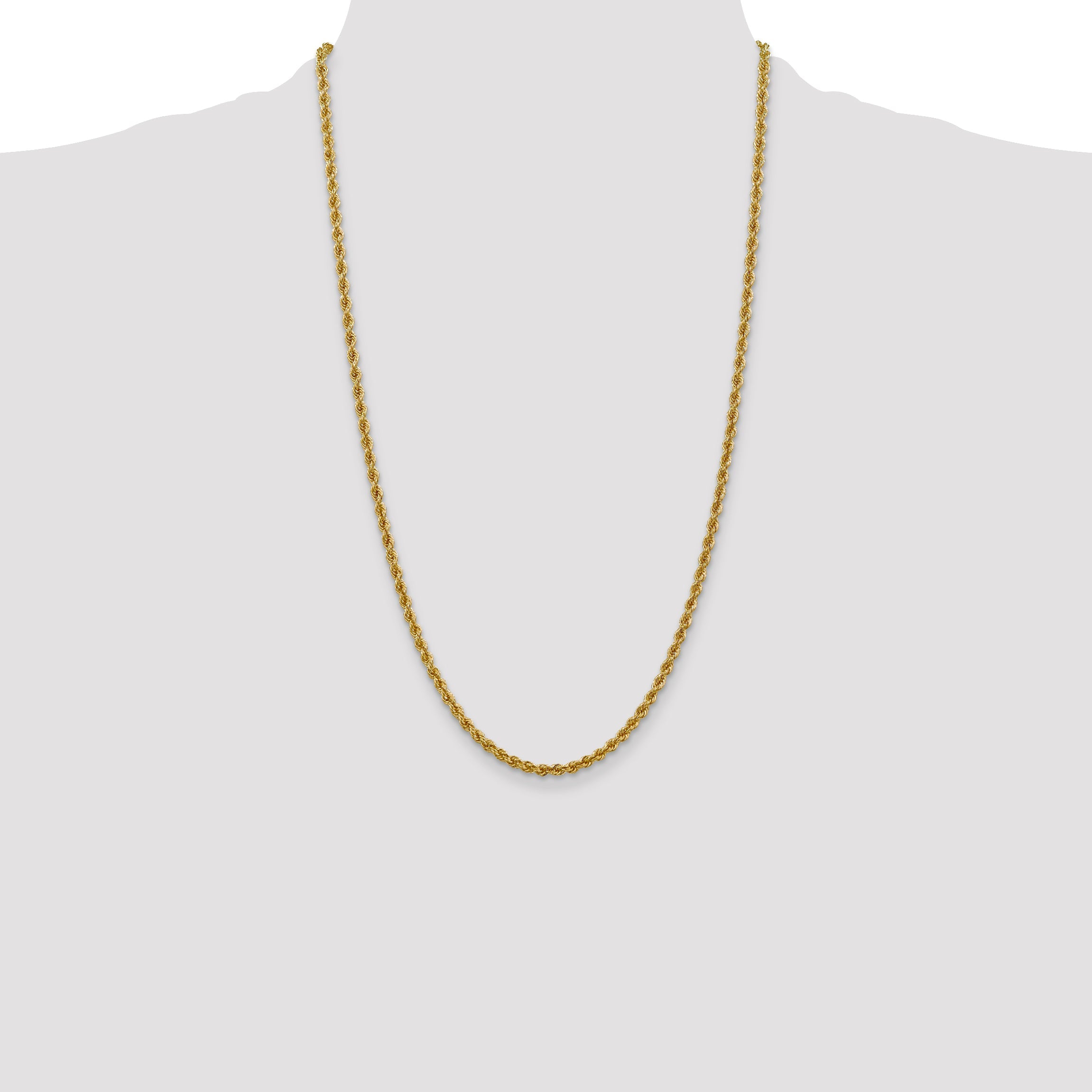 26 Inch 10K Yellow Gold 3mm Regular Rope Chain Necklace