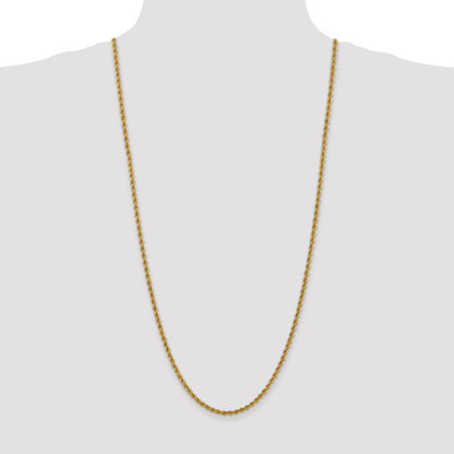 3 Inch 10K Yellow Gold 3mm Regular Rope Chain Necklace