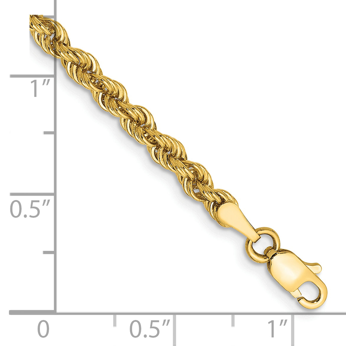 7 Inch 10K Yellow Gold 3mm Regular Rope Chain Bracelet