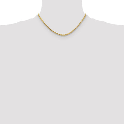 16 Inch 10K Yellow Gold 3.25mm Diamond-Cut Rope Chain Necklace