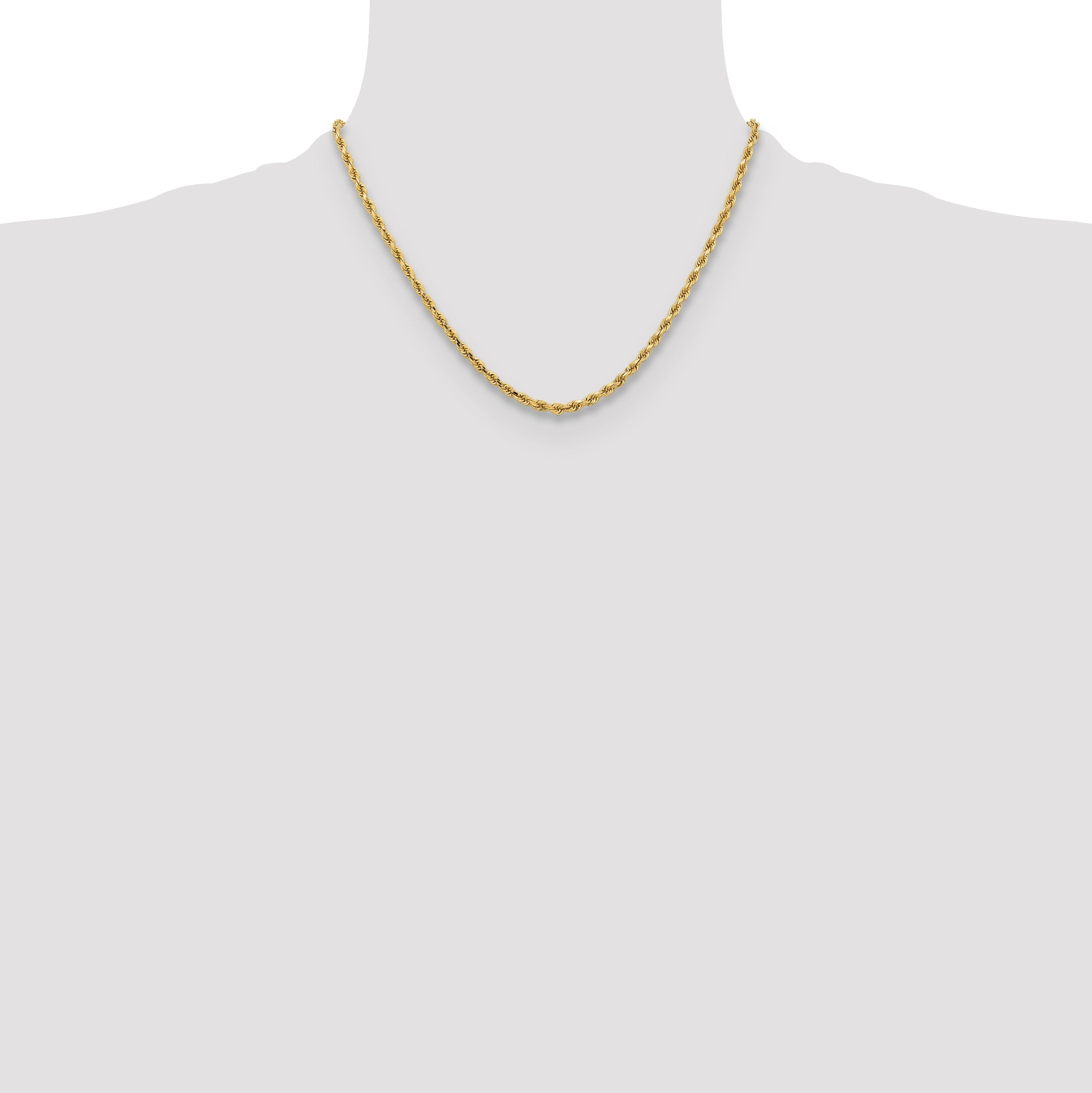 18 Inch 10K Yellow Gold 3.25mm Diamond-Cut Rope Chain Necklace