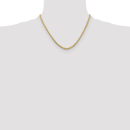 18 Inch 10K Yellow Gold 3.25mm Diamond-Cut Rope Chain Necklace