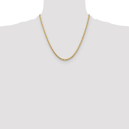 2 Inch 10K Yellow Gold 3.25mm Diamond-Cut Rope Chain Necklace