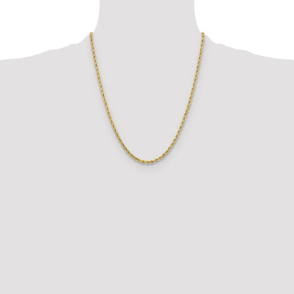 22 Inch 10K Yellow Gold 3.25mm Diamond-Cut Rope Chain Necklace