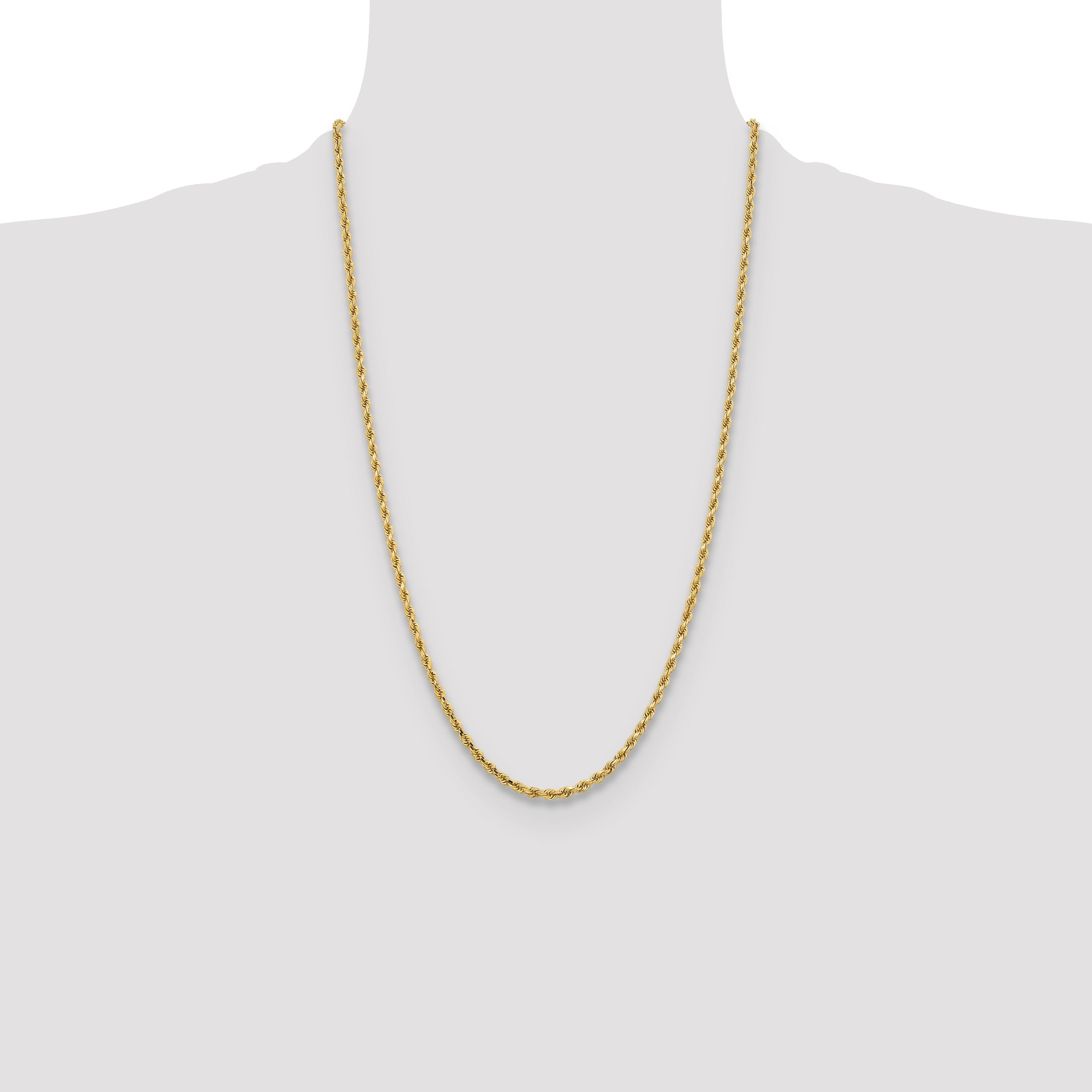26 Inch 10K Yellow Gold 3.25mm Diamond-Cut Rope Chain Necklace