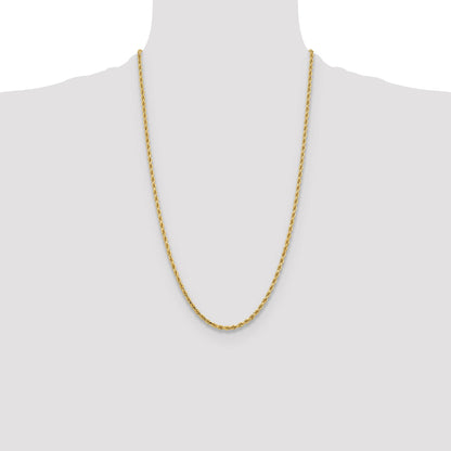 26 Inch 10K Yellow Gold 3.25mm Diamond-Cut Rope Chain Necklace