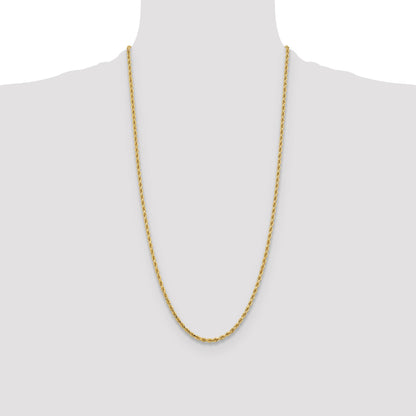 28 Inch 10K Yellow Gold 3.25mm Diamond-Cut Rope Chain Necklace