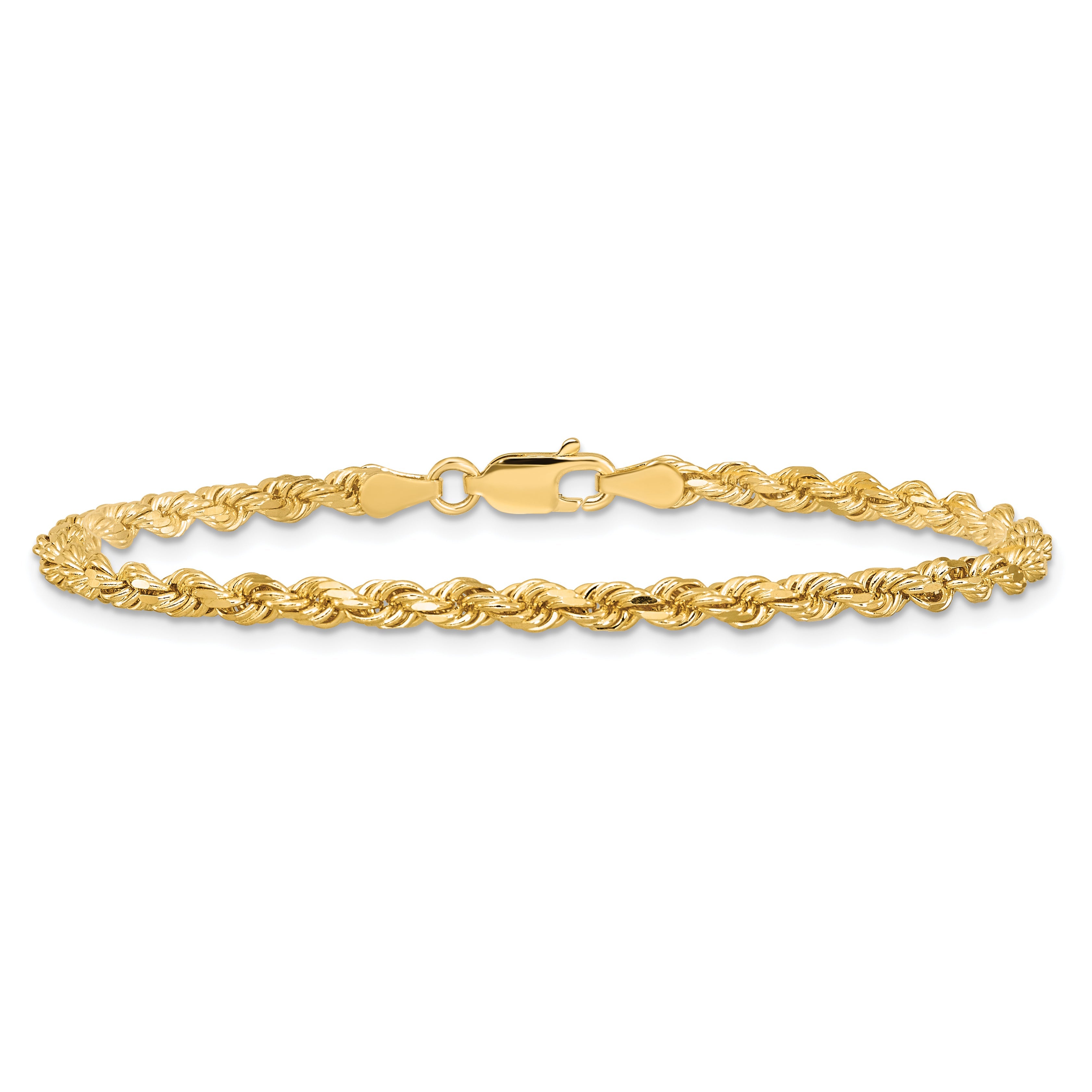 7 Inch 10K Yellow Gold 3.25mm Diamond-Cut Rope Chain Bracelet