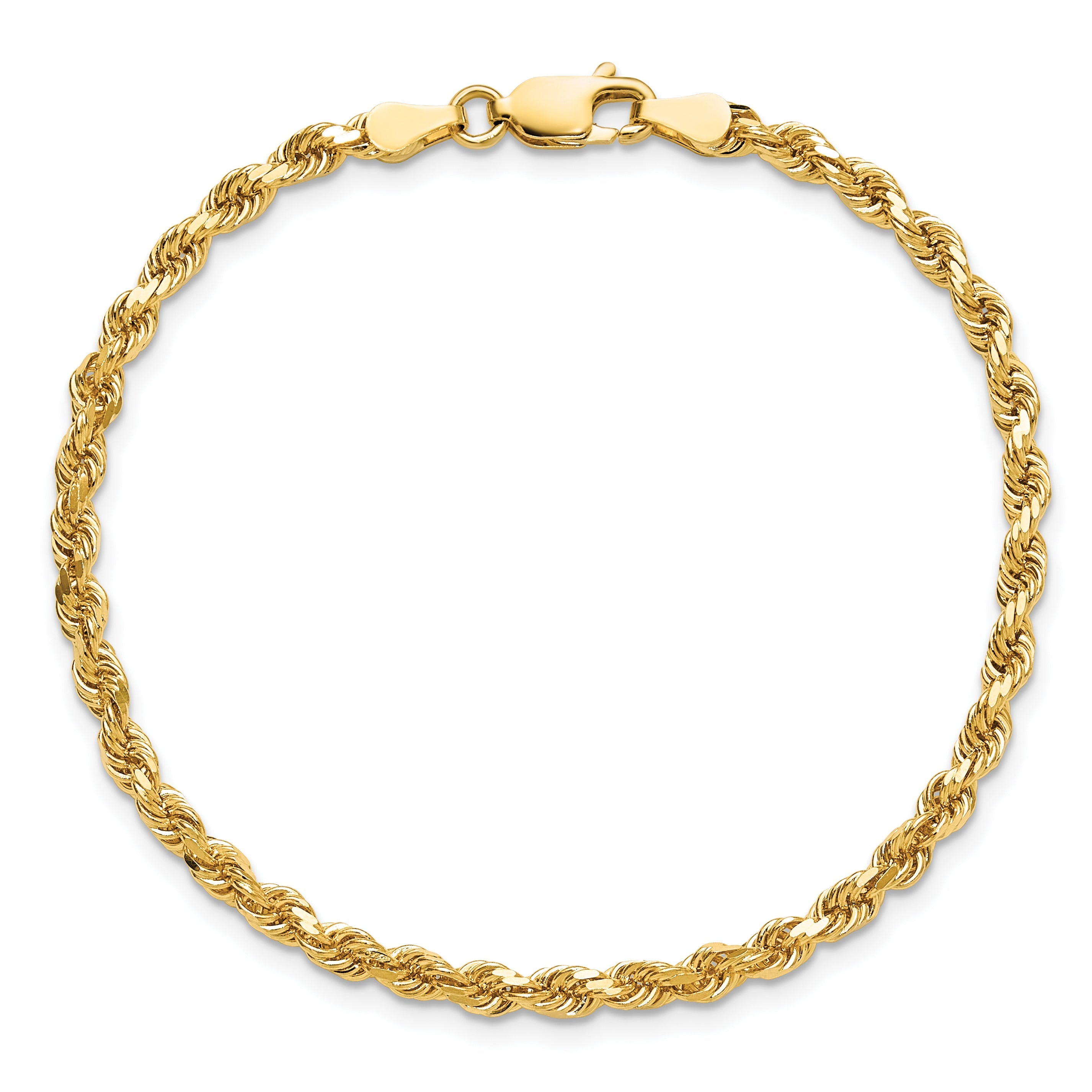 7 Inch 10K Yellow Gold 3.25mm Diamond-Cut Rope Chain Bracelet