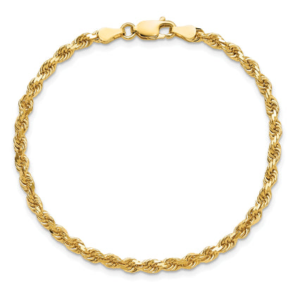 7 Inch 10K Yellow Gold 3.25mm Diamond-Cut Rope Chain Bracelet