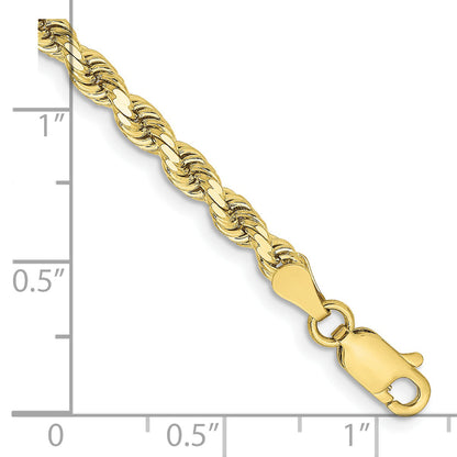 7 Inch 10K Yellow Gold 3.25mm Diamond-Cut Rope Chain Bracelet
