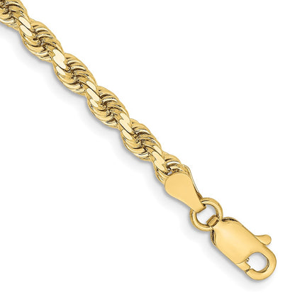 8 Inch 10K Yellow Gold 3.25mm Diamond-Cut Rope Chain Bracelet