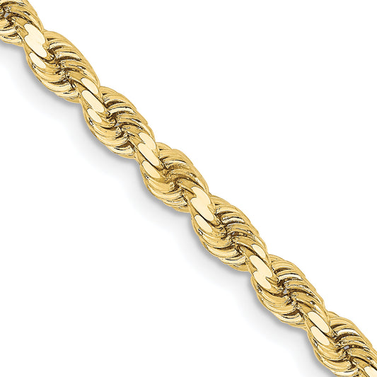 3 Inch 10K Yellow Gold 3.25mm Diamond-Cut Rope Chain Necklace