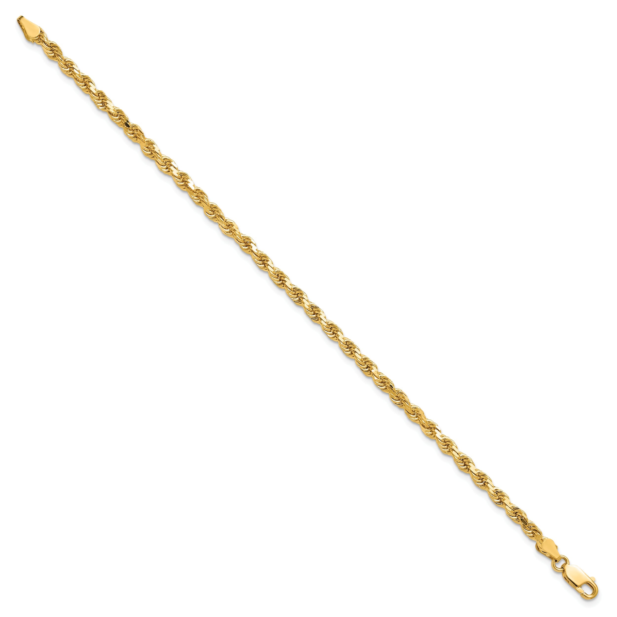 7 Inch 10k Yellow Gold 3.5mm Diamond-cut Rope Chain Bracelet