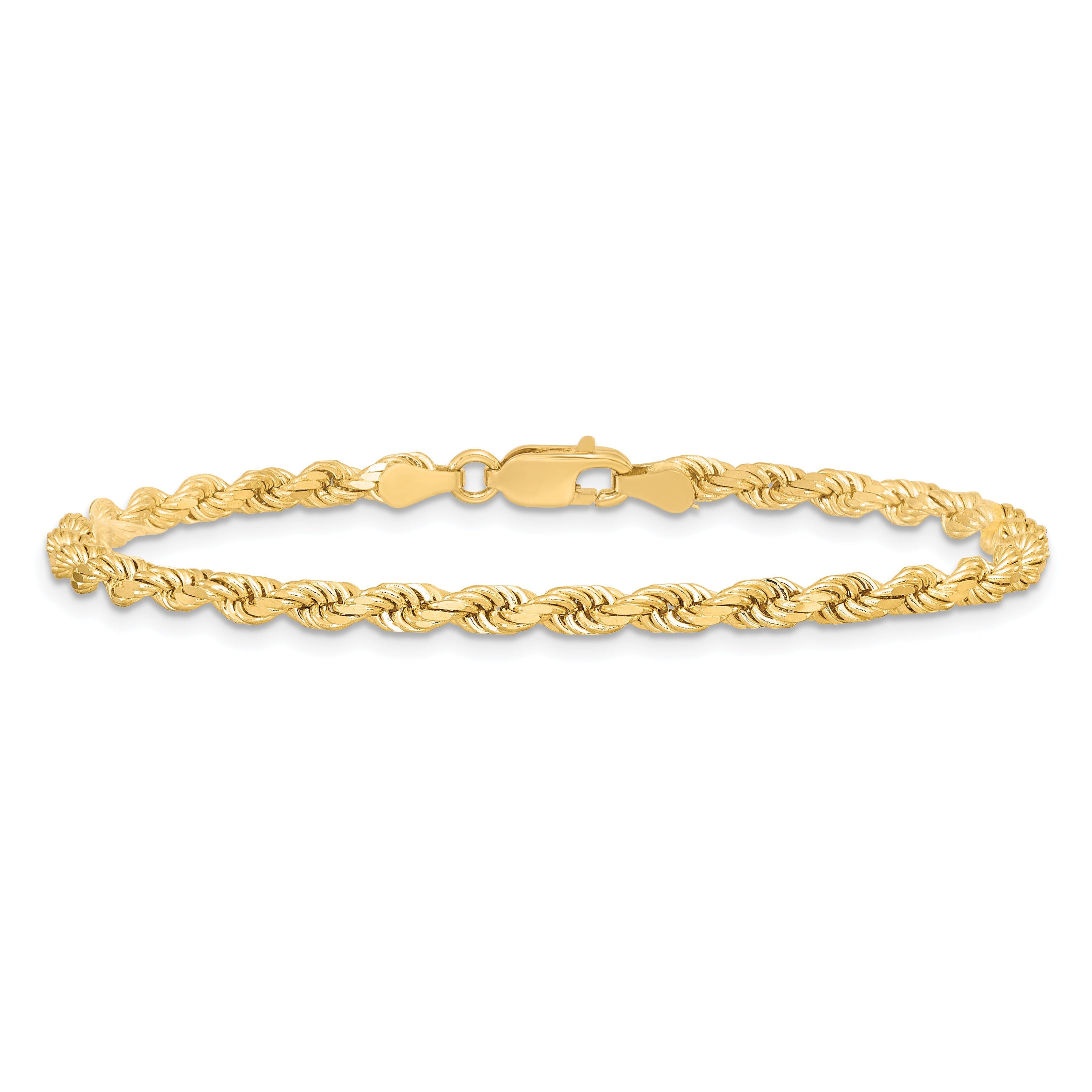 7 Inch 10k Yellow Gold 3.5mm Diamond-cut Rope Chain Bracelet