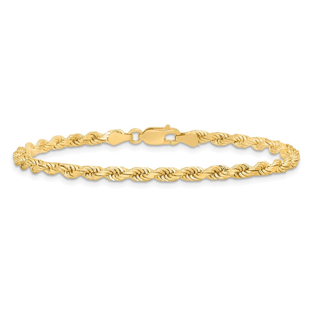 8 Inch 10k Yellow Gold 3.5mm Diamond-cut Rope Chain Bracelet
