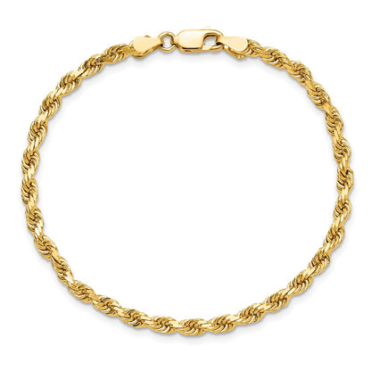 7 Inch 10k Yellow Gold 3.5mm Diamond-cut Rope Chain Bracelet