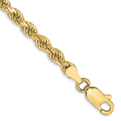 7 Inch 10k Yellow Gold 3.5mm Diamond-cut Rope Chain Bracelet