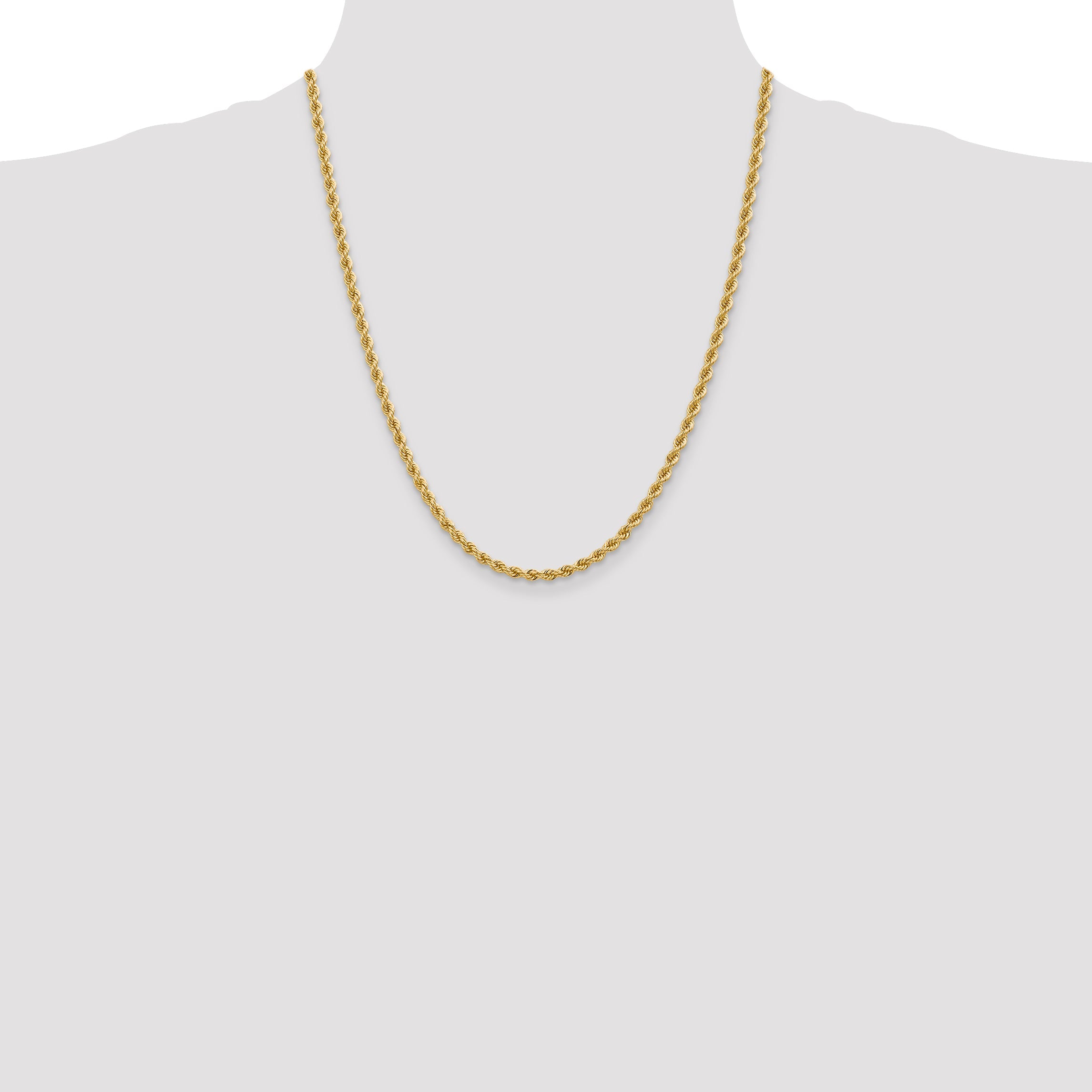 22 Inch 10K Yellow Gold 3.65mm Regular Rope Chain Necklace