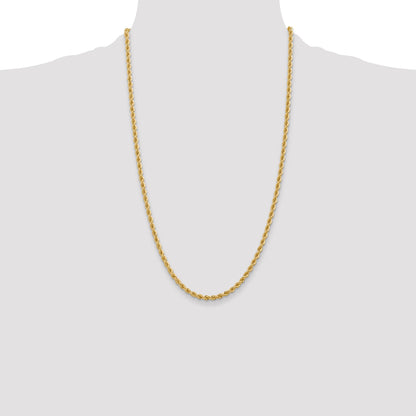 26 Inch 10K Yellow Gold 3.65mm Regular Rope Chain Necklace
