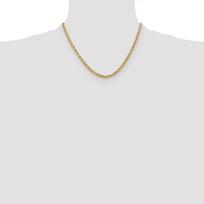 18 Inch 10K Yellow Gold 3.75mm Diamond-Cut Rope Chain Necklace