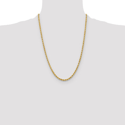 24 Inch 10K Yellow Gold 3.75mm Diamond-Cut Rope Chain Necklace