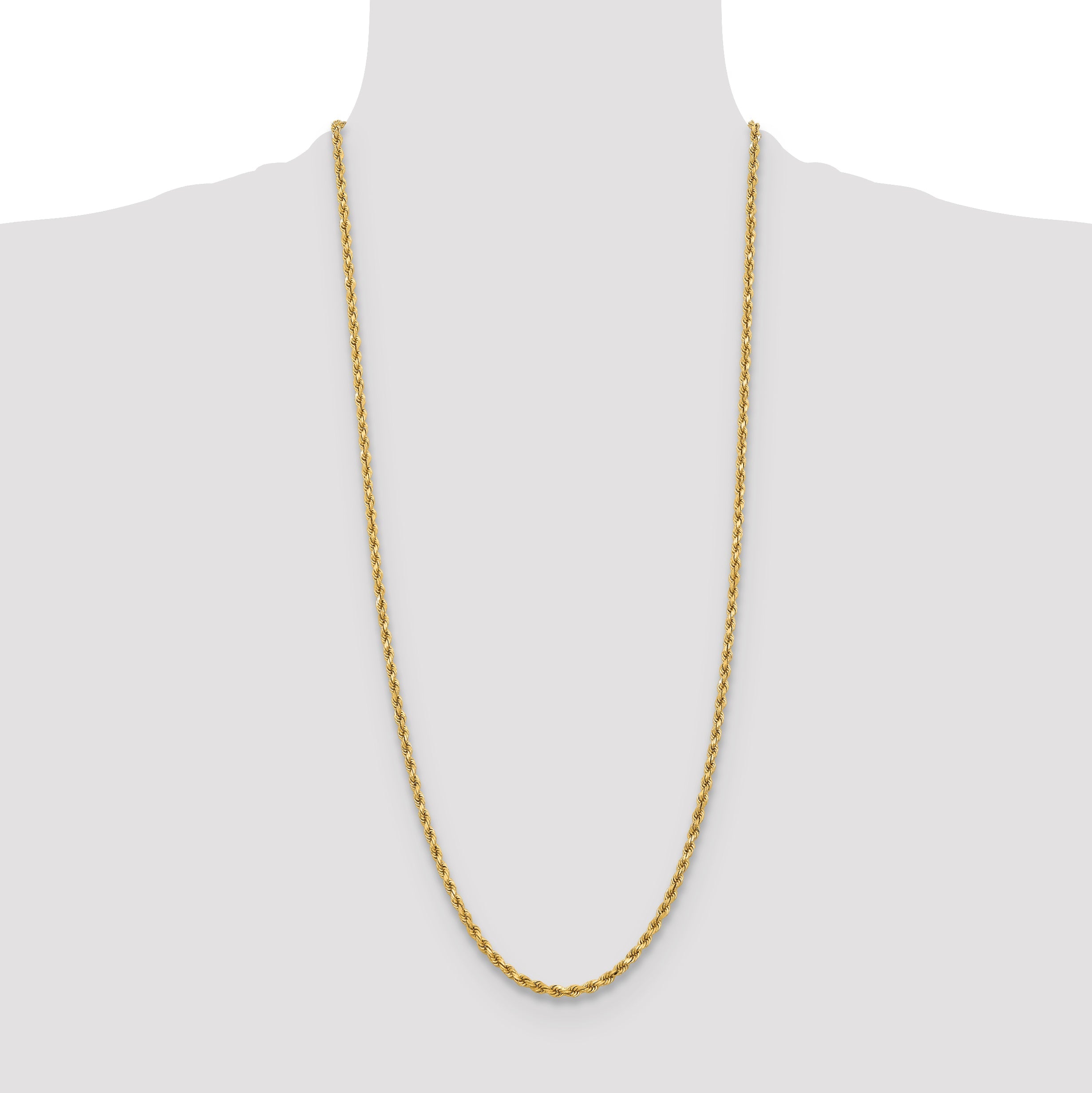 3 Inch 10K Yellow Gold 3.75mm Diamond-Cut Rope Chain Necklace