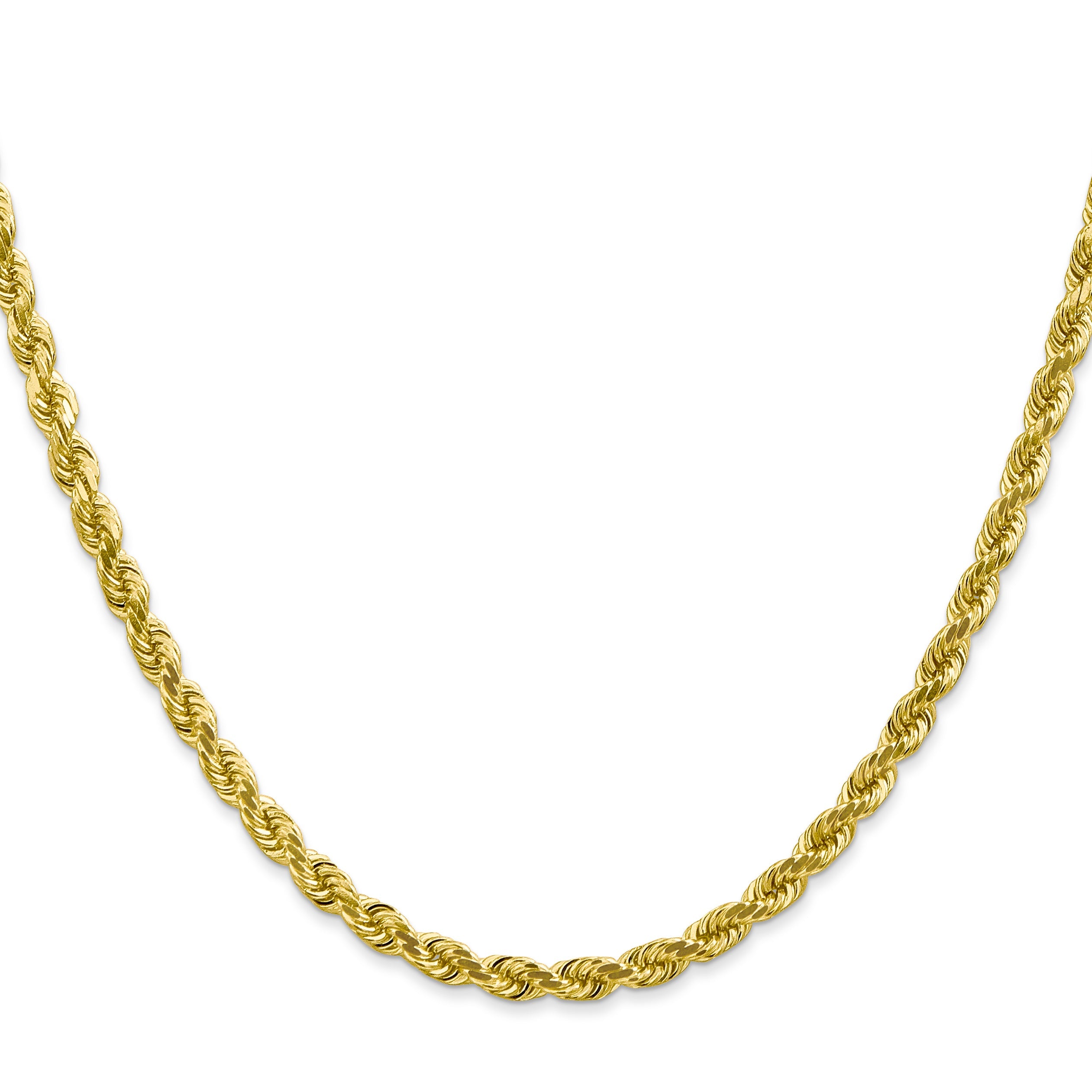 30 Inch 10K 4mm Diamond-Cut Rope Chain Necklace