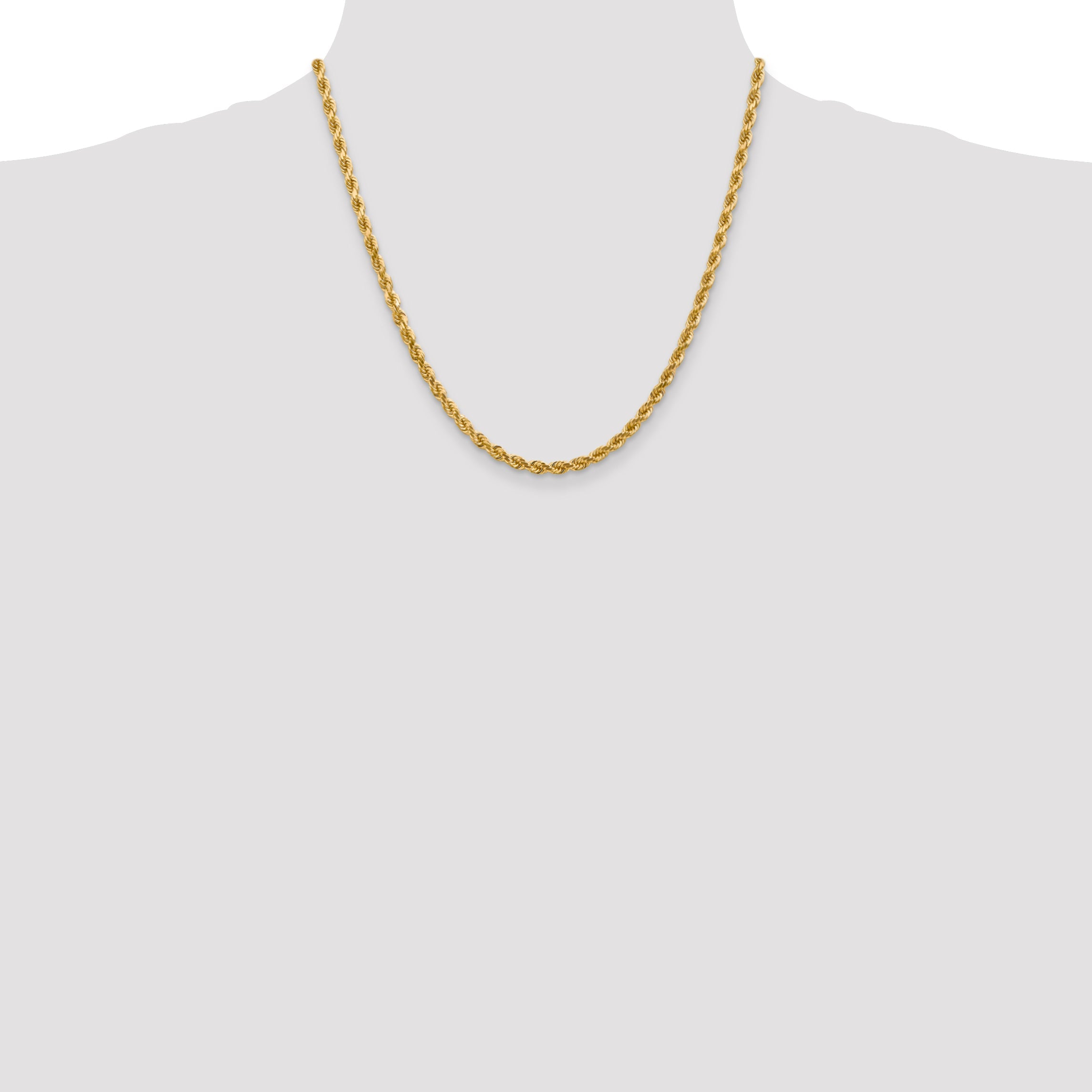 20 Inch 10K 4mm Diamond-Cut Rope Chain Necklace