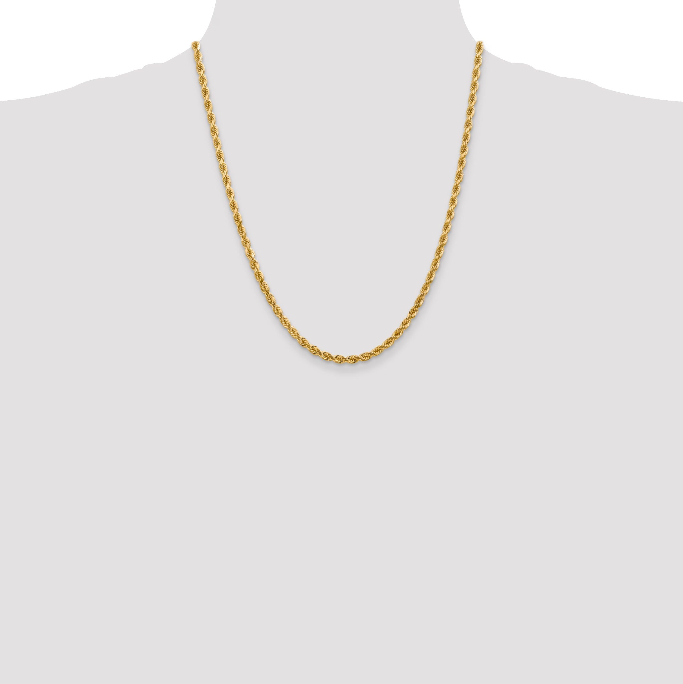 22 Inch 10K 4mm Diamond-Cut Rope Chain Necklace
