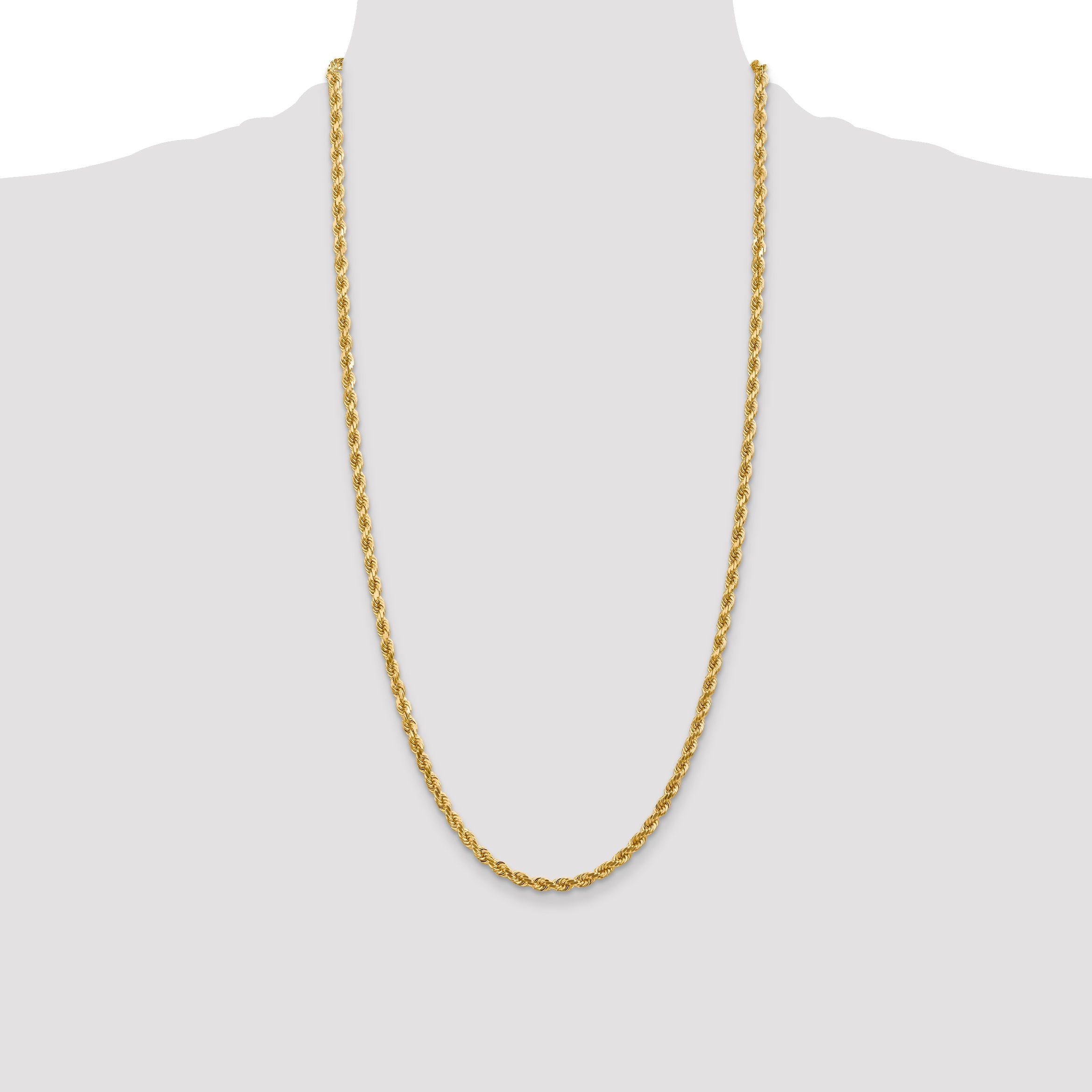 28 Inch 10K 4mm Diamond-Cut Rope Chain Necklace