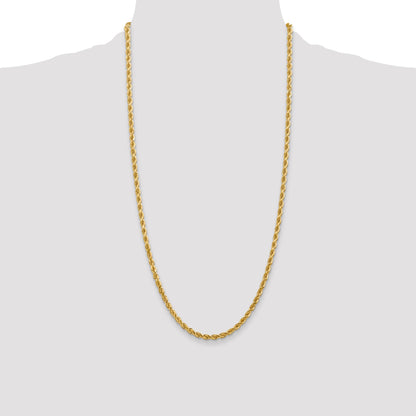 28 Inch 10K 4mm Diamond-Cut Rope Chain Necklace