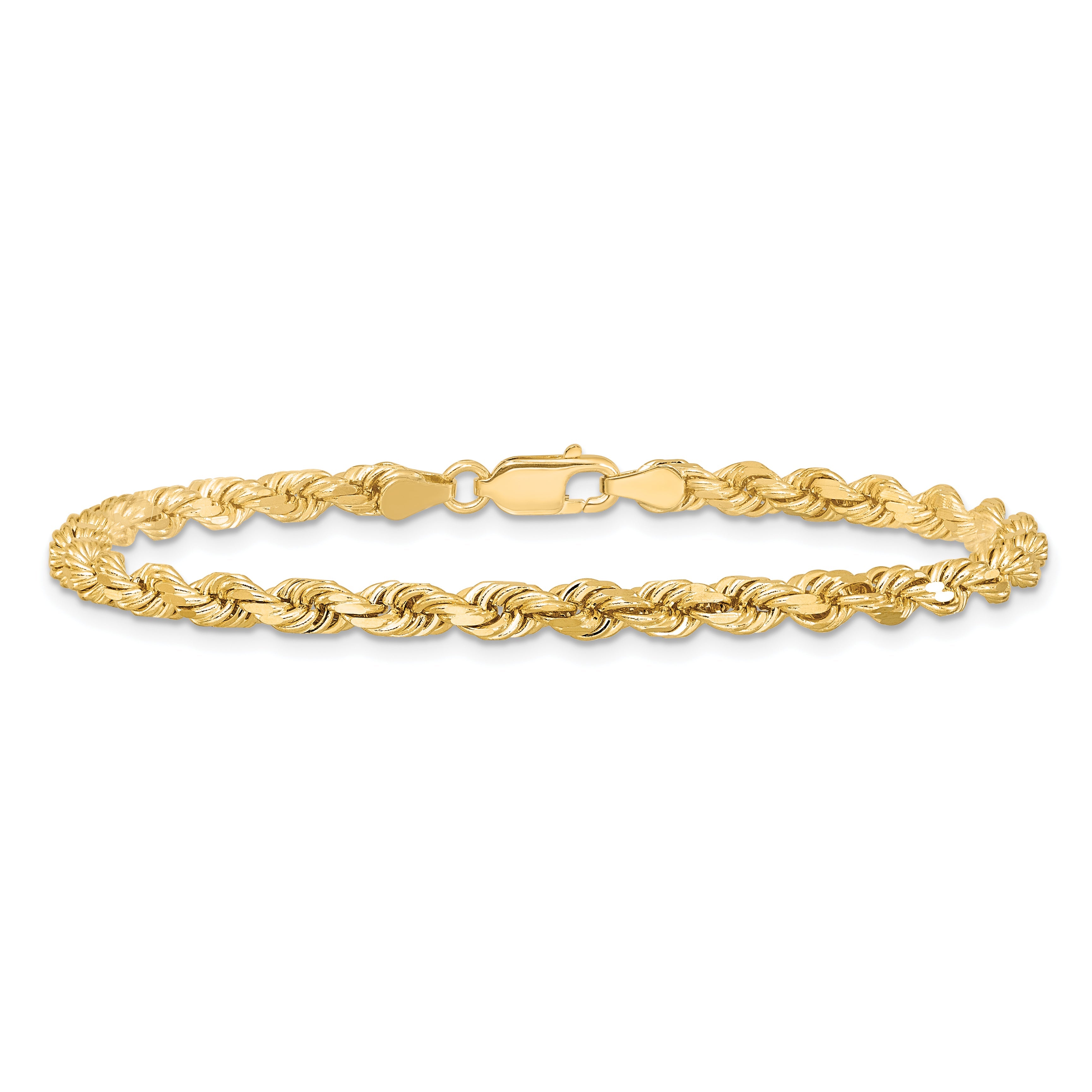 8 Inch 10k Yellow Gold 4mm Diamond-cut Rope Chain Bracelet
