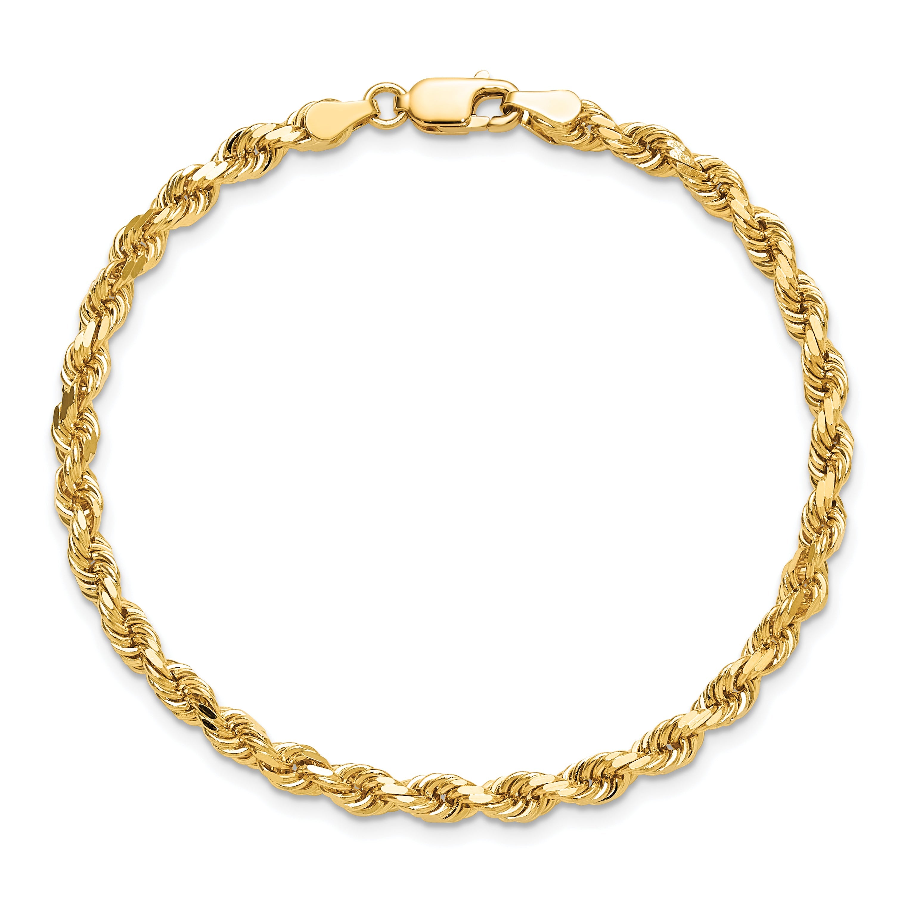 8 Inch 10k Yellow Gold 4mm Diamond-cut Rope Chain Bracelet