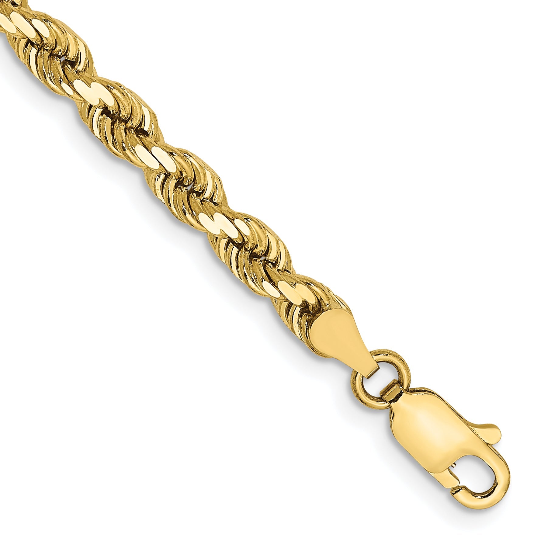 8 Inch 10k Yellow Gold 4mm Diamond-cut Rope Chain Bracelet