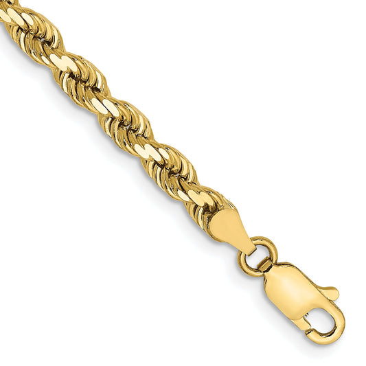 8 Inch 10k Yellow Gold 4mm Diamond-cut Rope Chain Bracelet