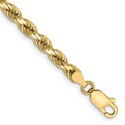 7 Inch 10k Yellow Gold 4mm Diamond-cut Rope Chain Bracelet